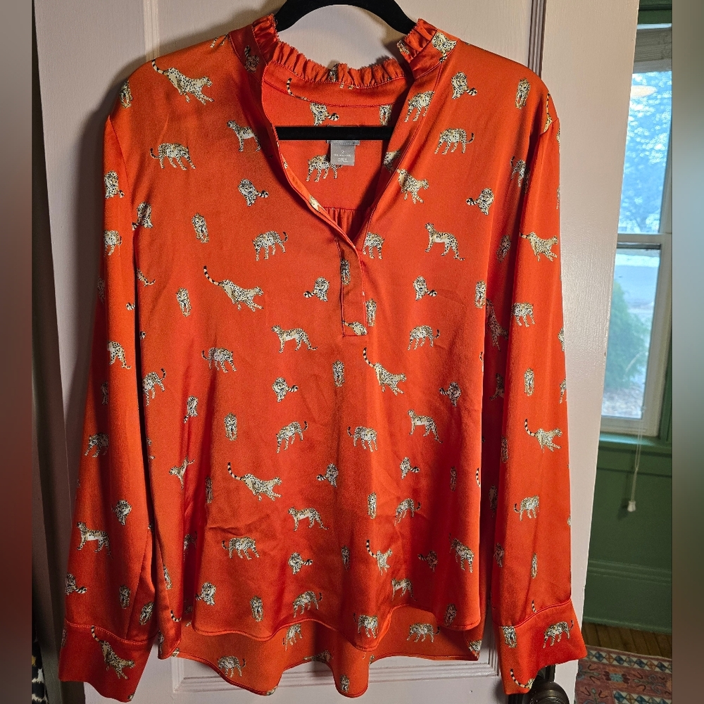 Chico's Leopard Pattern Orange Blouse Size 12/14 - image 2